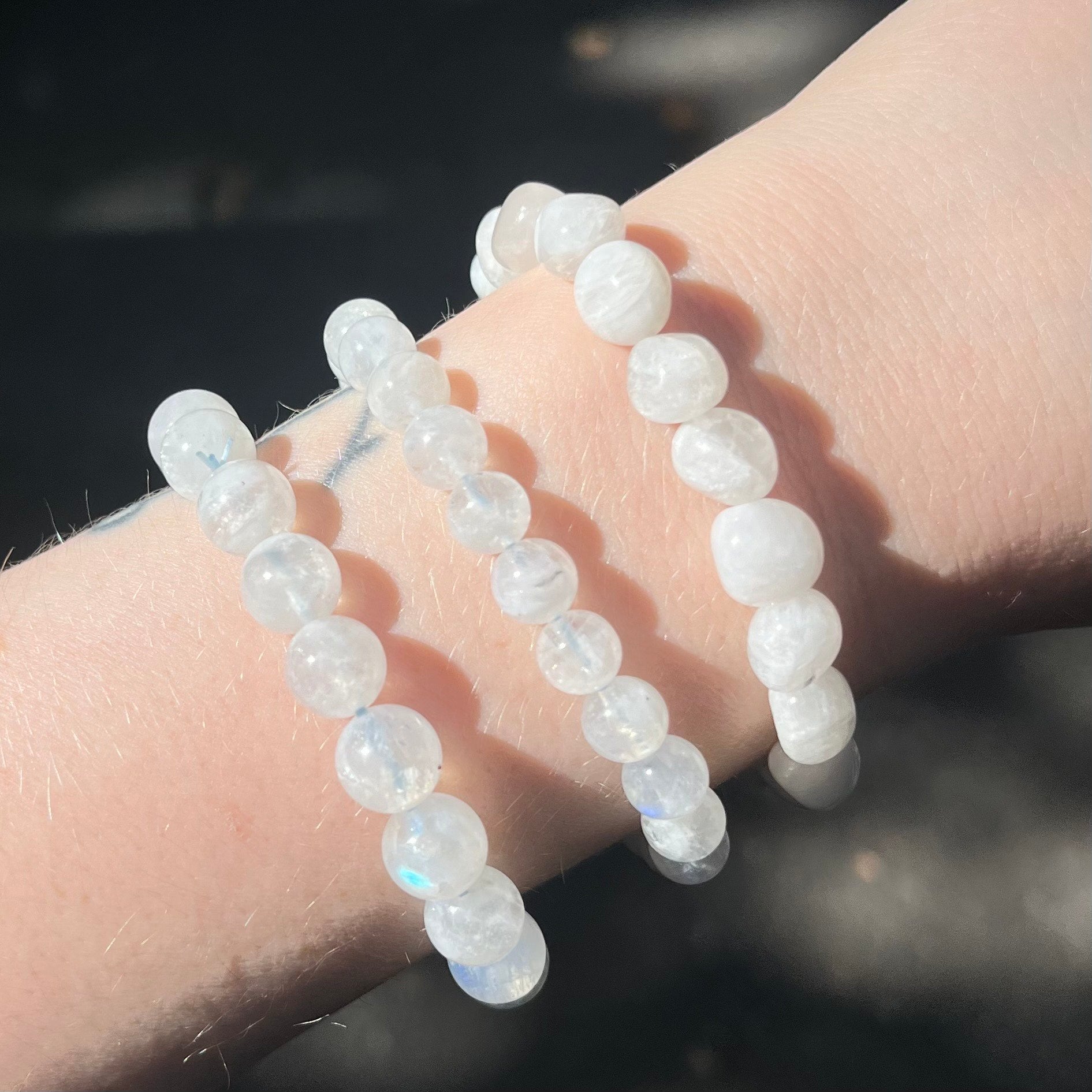 Moonstone Stretch Bead Bracelet, NX – Crystal Heart