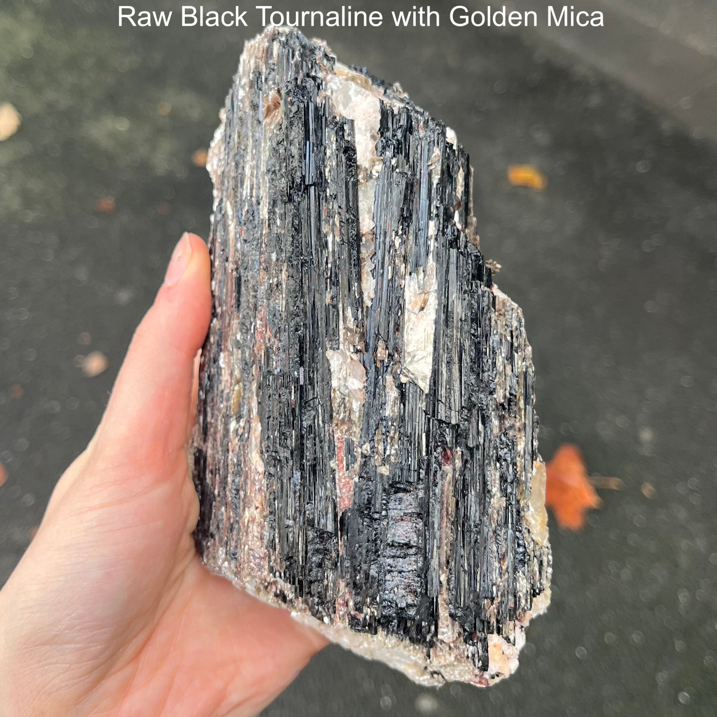 Golden mica store with black tourmaline