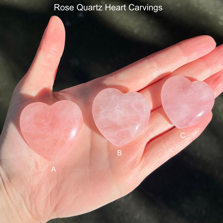 Crystal Heart Carvings ~ Rose Quartz, 3 sizes