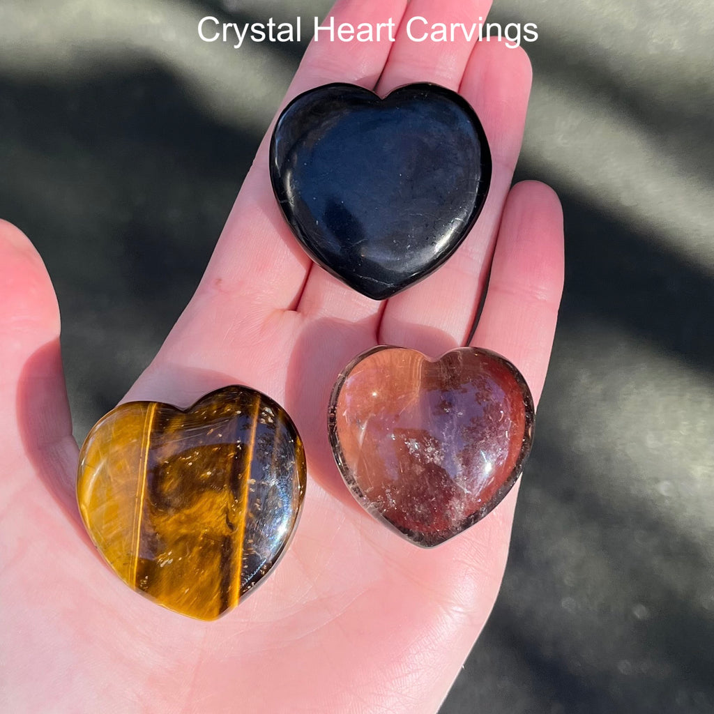 Crystal Heart Carvings  | Shungite | Tiger Eye | Smoky Quartz | Grounding Protection Strength  | Purifying Energy | Genuine Gems from Crystal Heart Melbourne Australia since 1986