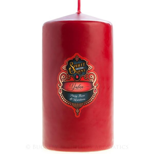 Pillar candle Spirit of the Orient  | Yulan | Peony Rose and Mandarin Fragrance | Lead Free Wick | Made in Melbourne  | Crystal Heart Australia Retail since 1986