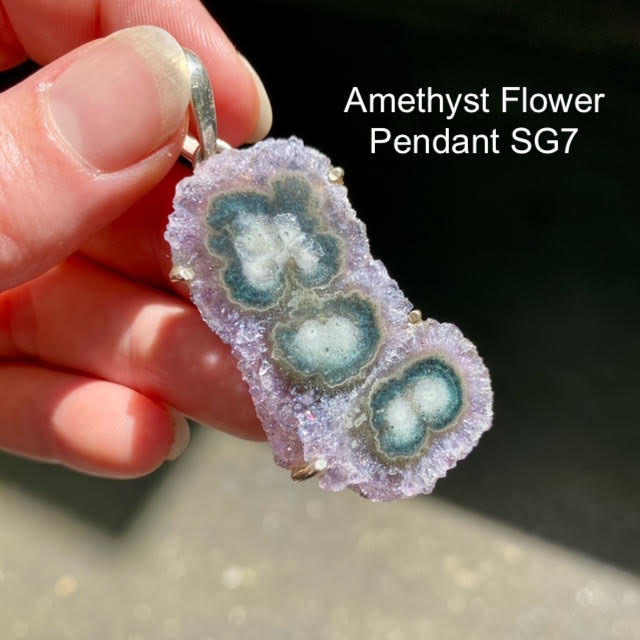 Amethyst Stalactite Slice Pendant | Crystal Flower | Uruguay | Designer Setting | Steampunk | 925 Silver | Genuine Gems from Crystal Heart Melbourne Australia since 1986