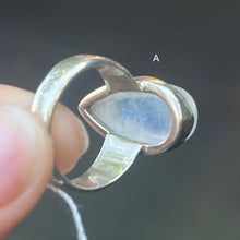 Load image into Gallery viewer, Natural Rainbow Moonstone Ring | Teardrop Cabochon | Good Transparency with Blue Flashes | Emotional Freedom | 925 Sterling Silver |  Cancer Libra Scorpio Stone | Genuine Gems from Crystal Heart Melbourne Australia 1986