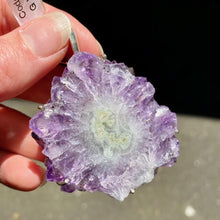 Load image into Gallery viewer, Amethyst Stalactite Slice Pendant | Crystal Flower | Uruguay | Designer Setting | Steampunk | 925 Silver | Genuine Gems from Crystal Heart Melbourne Australia since 1986