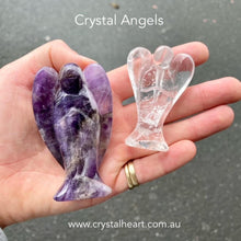 Load image into Gallery viewer, Amethyst Angel | Clear Quartz | | Hand Carved | Chevron or Clear |  Genuine Gems from Crystal Heart Melbourne Australia since 1986
