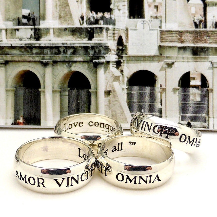 Ring Ancient Roman Latin Motto | 925 Sterling Silver | Amorvincit Omnia | Love conquers all | English translation inside | Made & Designed by Crystal Heart Australia