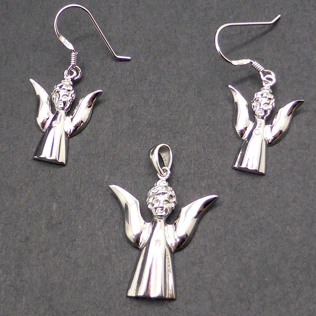 Angel Silver Diamond Pendant Earring Set