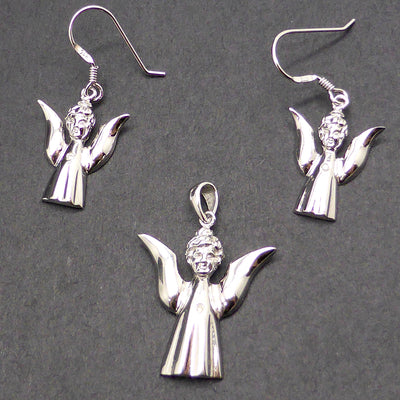 Silver Angel diamond Heart Set Earring Pendant