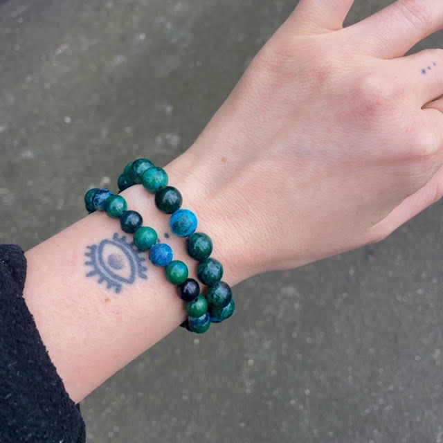 Stretch Bracelet with Chrysocolla Beads | Fair Trade | Strong Elastic | Inner Truth | Throat & Heart Chakra | Communication | Genuine Gems from Crystal Heart Melbourne Australia since 1986