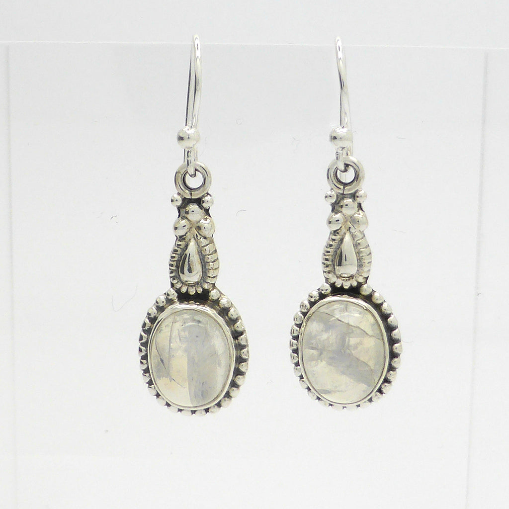 Rainbow Moonstone Gemstone Earrings | Oval Cabochon | 925 Sterling Silver | Ethnic Detail | Crystal Heart Melbourne Australia since 1986