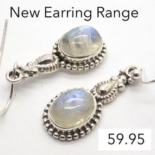 Load image into Gallery viewer, Rainbow Moonstone Gemstone Earrings | Oval Cabochon | 925 Sterling Silver | Ethnic Detail | Crystal Heart Melbourne Australia since 1986\