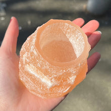 Load image into Gallery viewer, Selenite Shaped Candle Holder | Tea light | Genuine Mineral | Glow with Love | Bedroom  Decoration | Love Rock | Genuine Gems from Crystal Heart Melbourne Australia since 1986