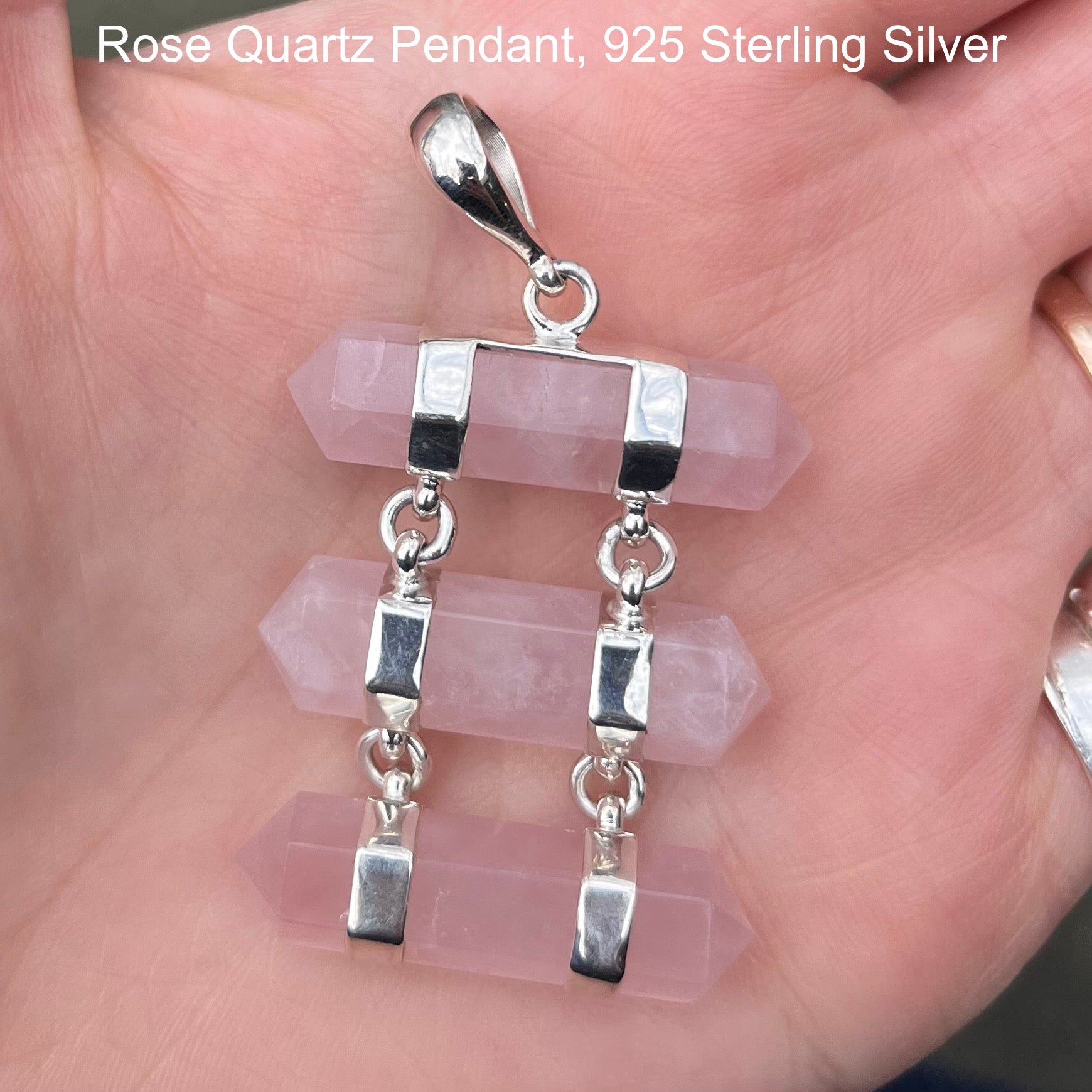 Rose quartz pendant shop sterling silver