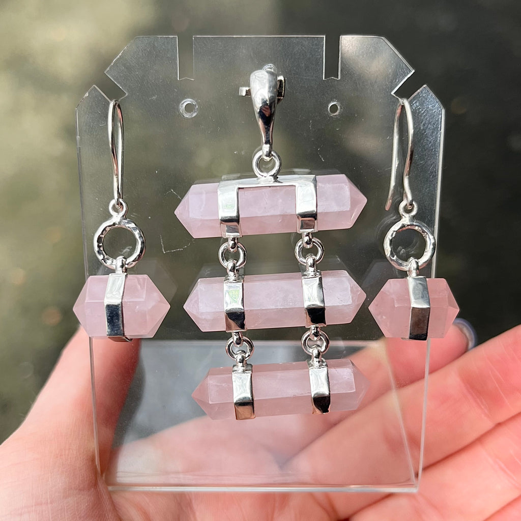 Rose Quartz Gemstone Earring | Double Pointed Crystal | 925 Sterling Silver |  Star Stone Taurus Libra  | Genuine Gemstones from Crystal Heart Melbourne since 1986 