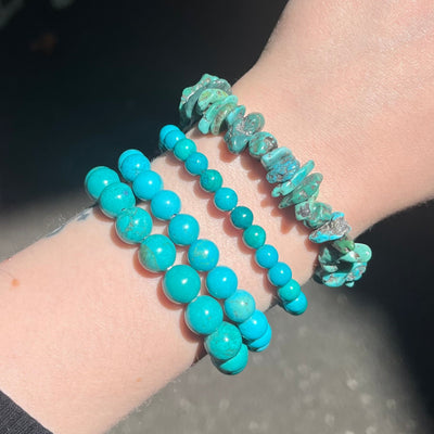 Turquoise Bead Stretch Bracelet | 6, 8 or 10 mm beads | Chip Bracelet | Fair Trade Made in our own workshop | Strong Thread | Genuine Gems from Crystal heart Melbourne Australia since 1986