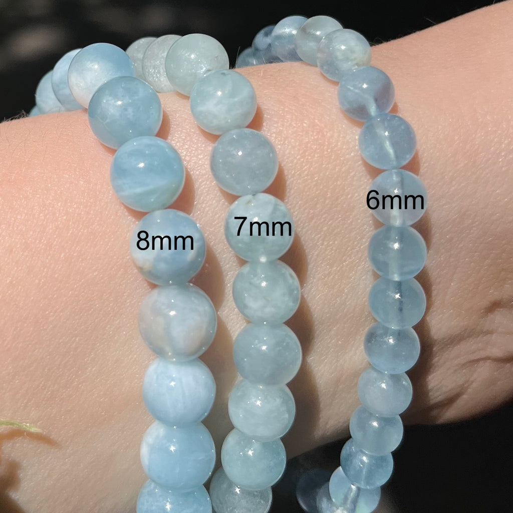 Aquamarine Beaded Stretch Bracelet | 8mm Beads | Aquamarine Colour | Fair Trade Semi Precious Gemstone Bracelets | Genuine Gemstones from Crystal Heart Melbourne Australia since 1986