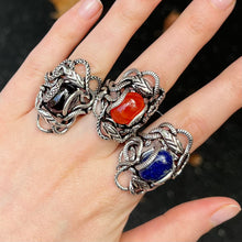 Load image into Gallery viewer, Genuine Lapis Lazuli Cabochon Ring | Wrapped in Tantric Twining of Paired Snakes | 925 Sterling Silver | Intuition Stone | Large sizes | Crystal Heart since 1986