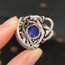 Load image into Gallery viewer, Genuine Lapis Lazuli Cabochon Ring | Wrapped in Tantric Twining of Paired Snakes | 925 Sterling Silver | Intuition Stone | Large sizes | Crystal Heart since 1986