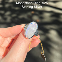 Load image into Gallery viewer, Natural Rainbow Moonstone Ring | Oval Cabochon | Good Transparency with Blue Flashes | US Size 10 |  925 Sterling Silver |  Cancer Libra Scorpio Stone | Genuine Gems from Crystal Heart Melbourne Australia 1986