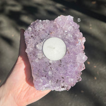 Load image into Gallery viewer, Amethyst Crystal Cluster Candle Holder | Tea light | Genuine Mineral | Aquarian Stone | Genuine Gems from Crystal Heart Melbourne Australia since 1986
