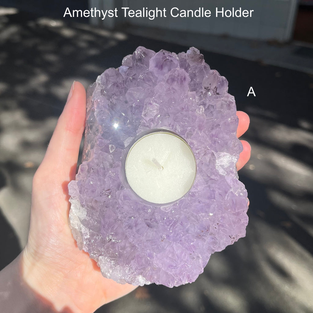 Amethyst Crystal Cluster Candle Holder | Tea light | Genuine Mineral | Aquarian Stone | Genuine Gems from Crystal Heart Melbourne Australia since 1986