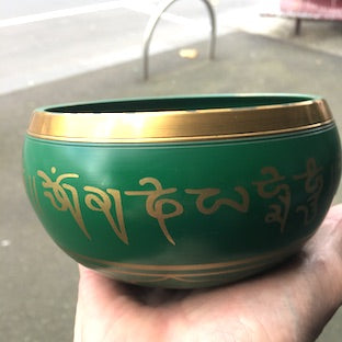 Tibetan Singing Bowl | High Vibration Cleansing and Healing | Complete with sounding stick | 3 sizes and colours available | Red Purple Green Yellow Brass | Crystal Heart Melbourne Australia | Spiritual Superstore since 1986