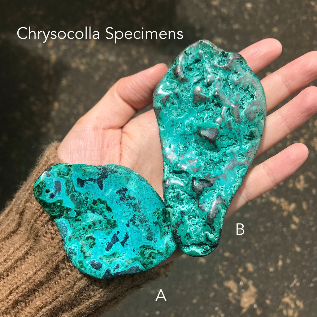 Chrysocolla Specimen | Complex and fascinating swirls and rosettes | Pockets and caves sparkle with crystalline Malachite | Genuine Gems from Crystal Heart Melbourne Australia since 1986