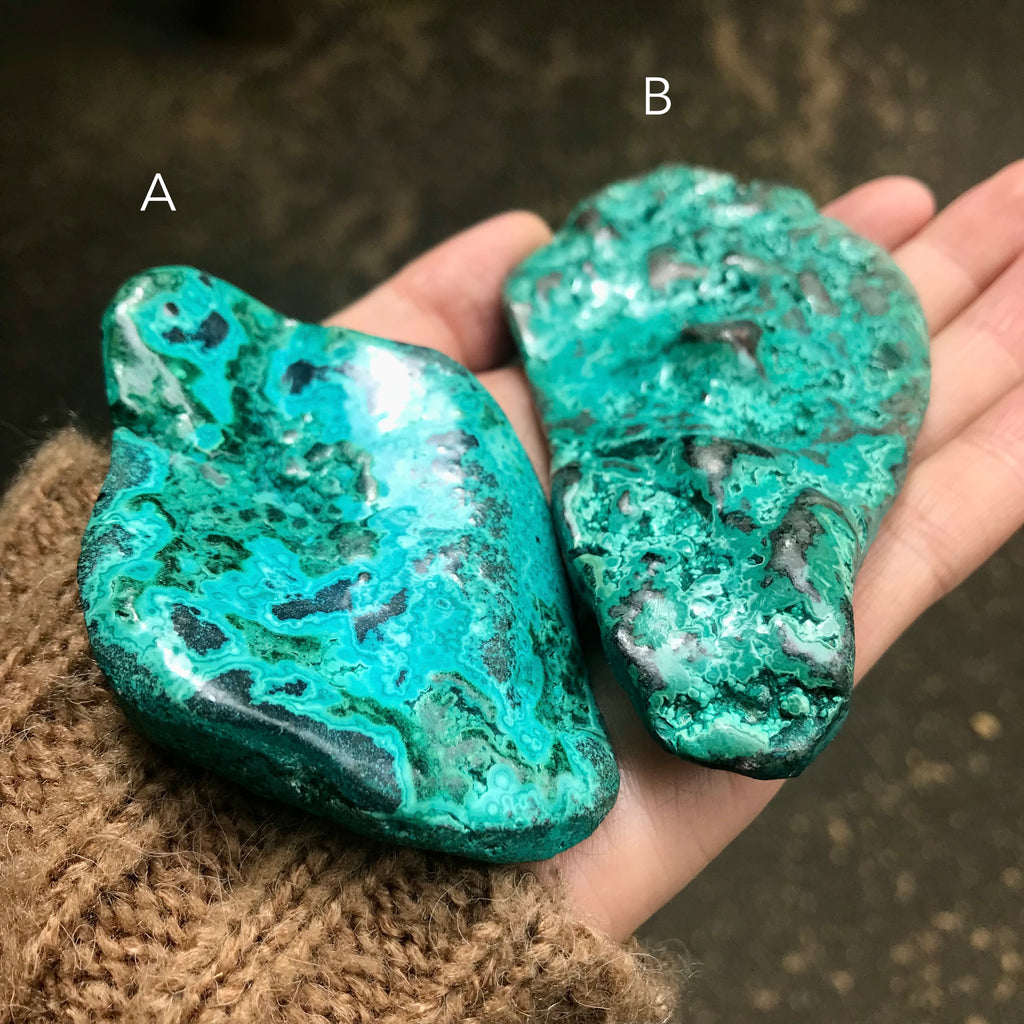 Chrysocolla Specimen | Complex and fascinating swirls and rosettes | Pockets and caves sparkle with crystalline Malachite | Genuine Gems from Crystal Heart Melbourne Australia since 1986
