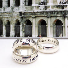 Load image into Gallery viewer, Ancient Roman Latin Motto Ring | 925 Sterling Silver | Carpe Diem | Seize the Day | Robin Willams Dead Poet&#39;s | Designed and manufactufed by Crystal Heart Australia