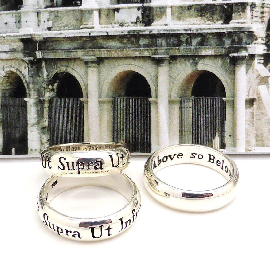 925 Sterling Silver Latin Motto Ring | Ut Supra Ut Intra | As Above so Below | Crystal Heart Melbourne Australia since 1986