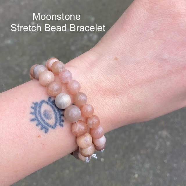 Stretch Bracelet with Moonstone Beads | Fair Trade | Strong Elastic | Feminine Energy | Inner Peace | Nurturing | Genuine Gems from Crystal Heart Melbourne Australia since 1986