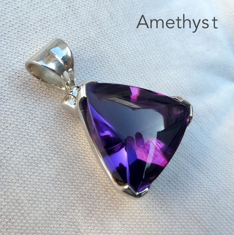 Amethyst Pendant, Cabochon & Faceted Triangle, 925 Silver g2