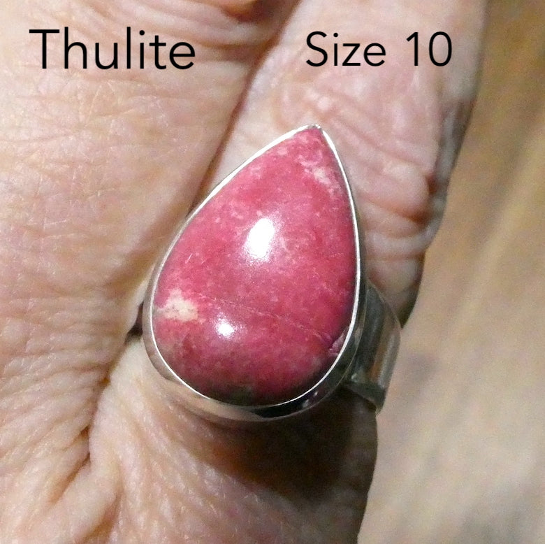 Thulite Ring, Teardrop Cabochon, 925 Silver, g2