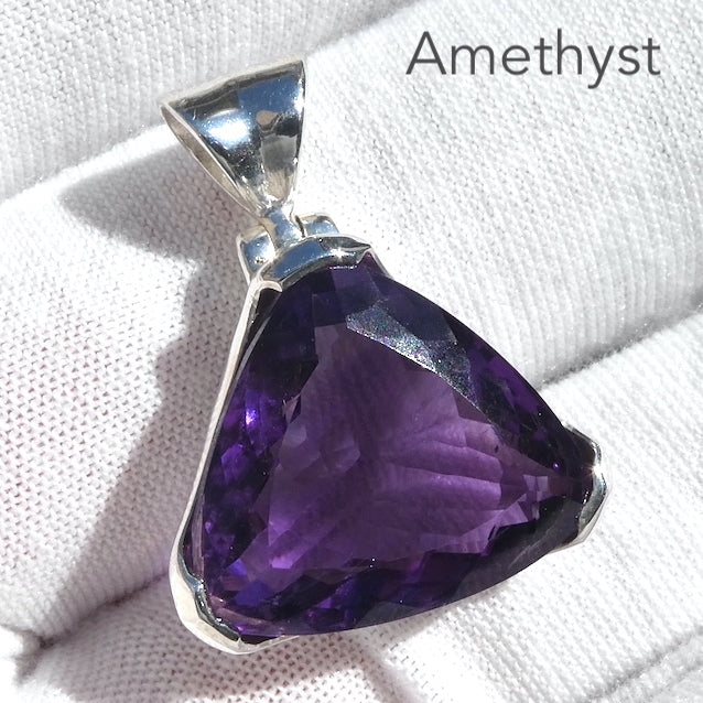 Amethyst Pendant |  Faceted Triangular Trilliant Gemstone | Perfect Deep Purple  | 925 Sterling Silver | Quality Silver Work | Genuine Gems from Crystal Heart Melbourne Australia since 1986