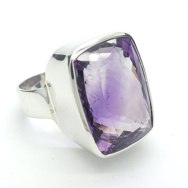 Amethyst Ring | Huge Faceted Emerald Cut | Some Zoning | 925 Sterling Silver | US Size 9 | AUS or EU Size R1/2 | Meditation | Balance | Purifying | Aquarius Pisces | Genuine Gems from Crystal Heart Melbourne Australia since 1986