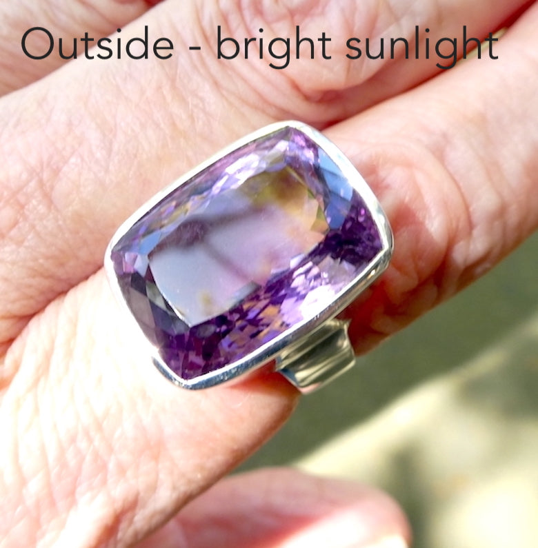 Amethyst Ring | Huge Faceted Emerald Cut | Some Zoning | 925 Sterling Silver | US Size 9 | AUS or EU Size R1/2 | Meditation | Balance | Purifying | Aquarius Pisces | Genuine Gems from Crystal Heart Melbourne Australia since 1986