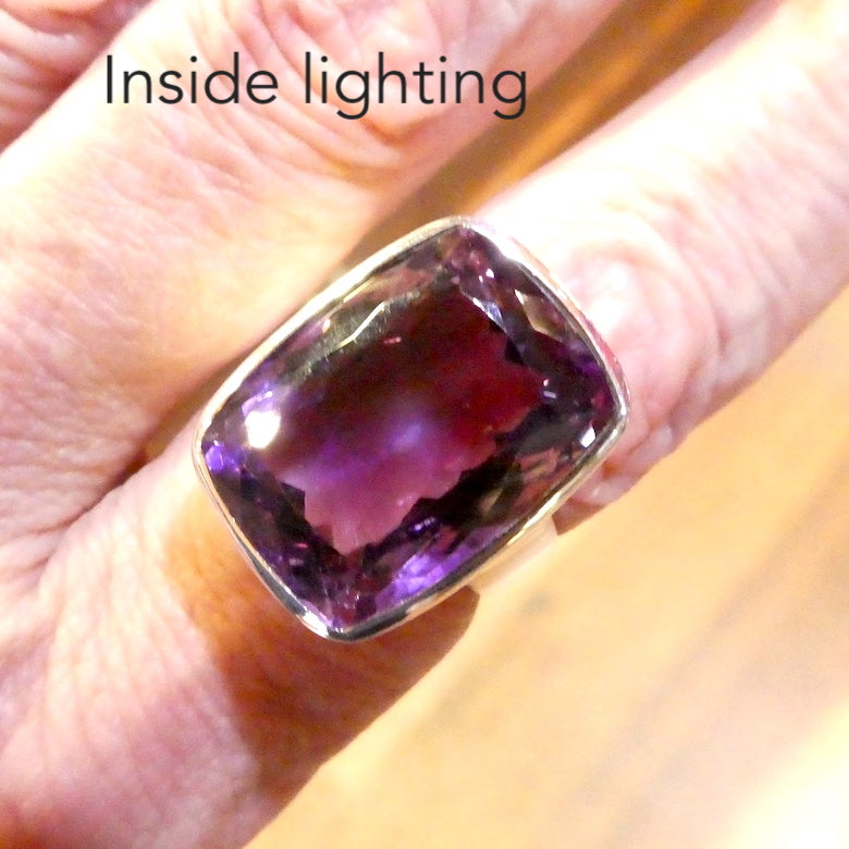 Amethyst Ring | Huge Faceted Emerald Cut | Some Zoning | 925 Sterling Silver | US Size 9 | AUS or EU Size R1/2 | Meditation | Balance | Purifying | Aquarius Pisces | Genuine Gems from Crystal Heart Melbourne Australia since 1986