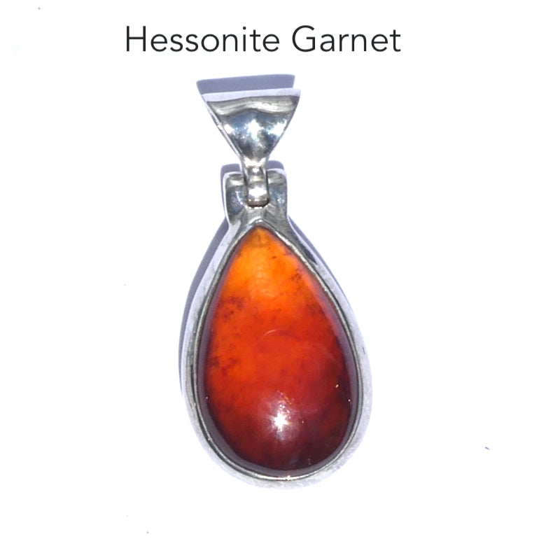 Orange Hessonite Garnet Pendant  | Cinnamon Garnet | Teardrop Cabochon | 925 Sterling Silver Softly stimulating & Centering | Prosperity | Genuine Gems from Crystal Heart Melbourne Australia since 1986
