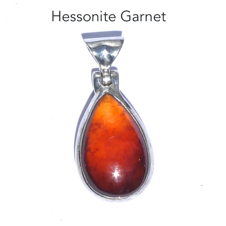 Garnet Pendant, Orange Hessonite, Teardrop Cabochon, 925 Silver g2