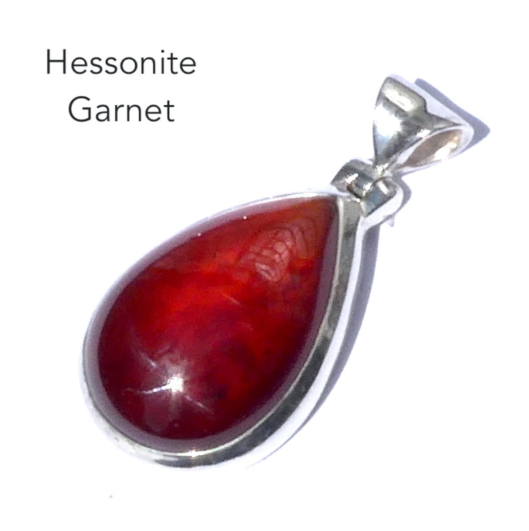 Garnet Pendant, Orange Hessonite, Teardrop Cabochon, 925 Silver g3