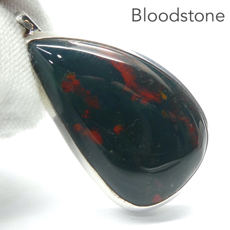 Bloodstone Pendant, Freeform Cabochon, 925 Silver, r1
