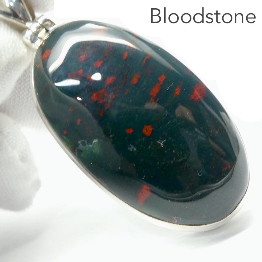 Bloodstone or Heliotrope Pendant | Cabochon | Blood Red Spots in Green Jasper | Easter Stone | 925 Sterling Silver | Kundalini Healing and transformation | Genuine Gems from Crystal Heart Melbourne Australia since 1986