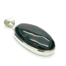 Load image into Gallery viewer, Bloodstone or Heliotrope Pendant | Cabochon | Blood Red Spots in Green Jasper | Easter Stone | 925 Sterling Silver | Kundalini Healing and transformation | Genuine Gems from Crystal Heart Melbourne Australia since 1986