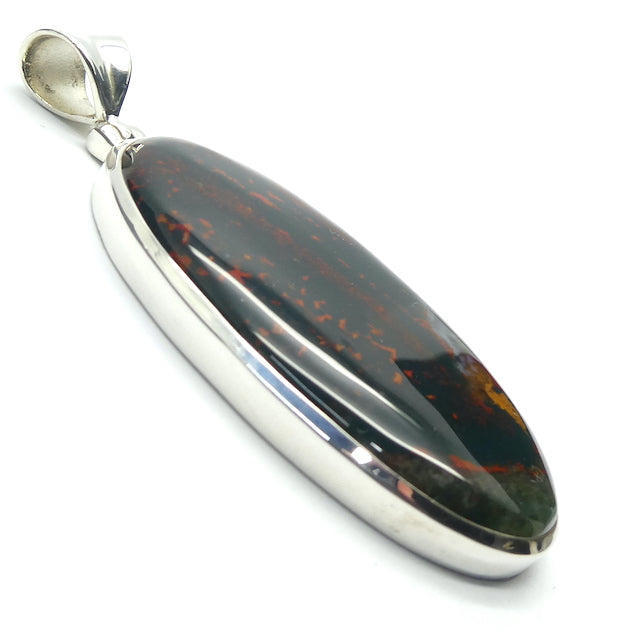 Bloodstone or Heliotrope Pendant | Cabochon | Blood Red Spots in Green Jasper | Easter Stone | 925 Sterling Silver | Kundalini Healing and transformation | Genuine Gems from Crystal Heart Melbourne Australia since 1986