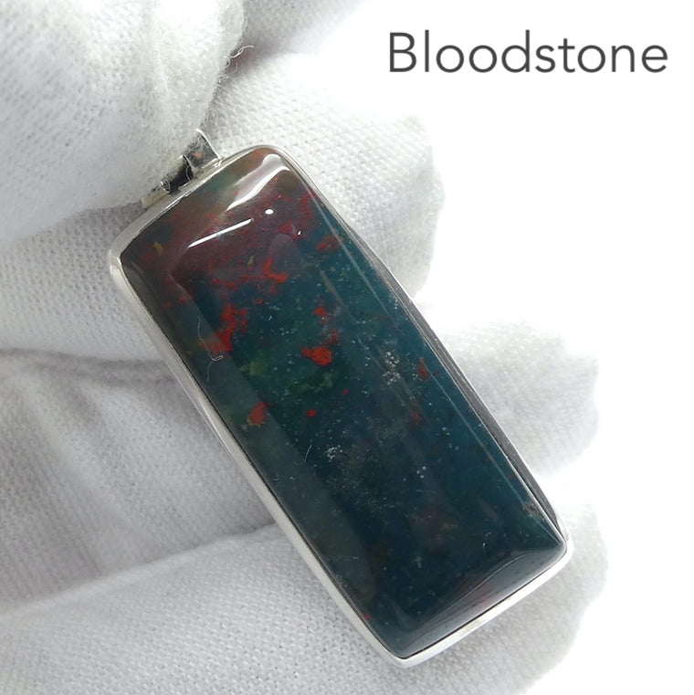 Bloodstone Pendant, Oblong Cabochon, 925 Silver, r8