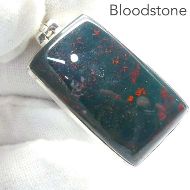 Bloodstone Pendant, Oblong Cabochon, 925 Silver, r9