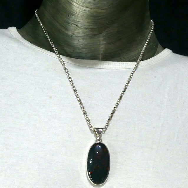 Bloodstone or Heliotrope Pendant | Cabochon | Blood Red Spots in Green Jasper | Easter Stone | 925 Sterling Silver | Kundalini Healing and transformation | Genuine Gems from Crystal Heart Melbourne Australia since 1986