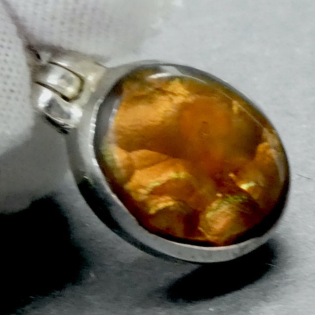 Mexican Fire Agate Pendant | Freeform Cabochon | Good Colour Flashes | Bezel Set with open back | 925 Sterling Silver | Genuine Gems from Crystal Heart Melbourne Australia since 1986