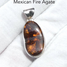 Load image into Gallery viewer, Mexican Fire Agate Pendant | Freeform Cabochon | Good Colour Flashes | Bezel Set with open back | 925 Sterling Silver | Genuine Gems from Crystal Heart Melbourne Australia since 1986