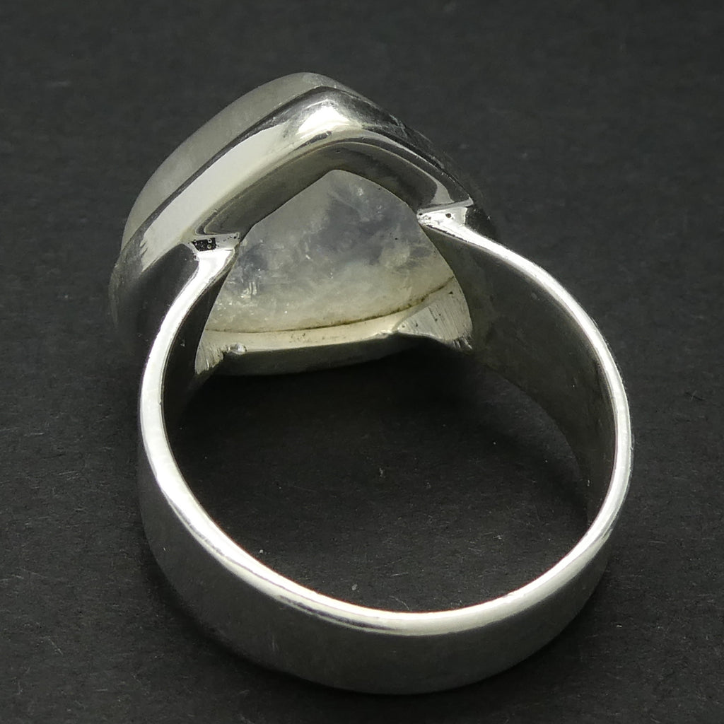 Natural Rainbow Moonstone Ring | Soft Puff Triangle Cabochon | Good Transparency with Blue Flashes | US Size 9 | Aus Size R1/2 | 925 Sterling Silver |  Cancer Libra Scorpio Stone | Genuine Gems from Crystal Heart Melbourne Australia 1986